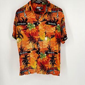 VTG Body Club Men’s L  Multicolor Barbados Beach Graphic Print Button-Up Shirt